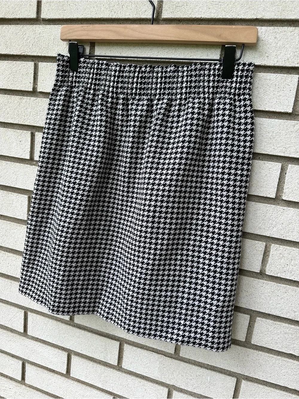 J. Crew Houndstooth Wool Blend Pull On Mini Skirt Elastic Waist Preppy 4